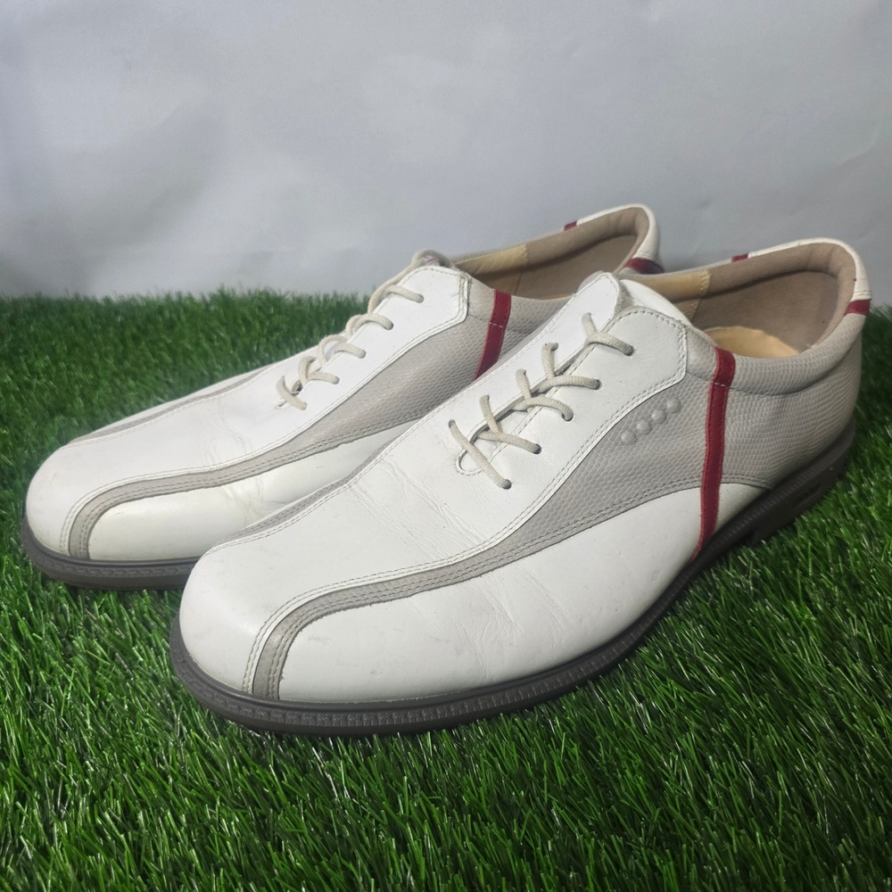 ECCO 44 White Grey Leather Golf Shoes Mens Spikeless Athletic Sneakers